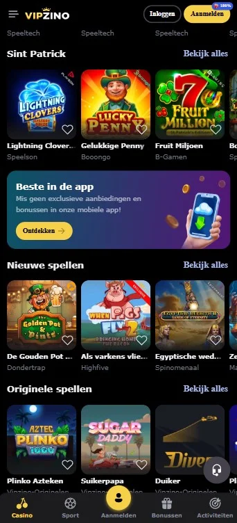Vipzino mobiele versie van de website